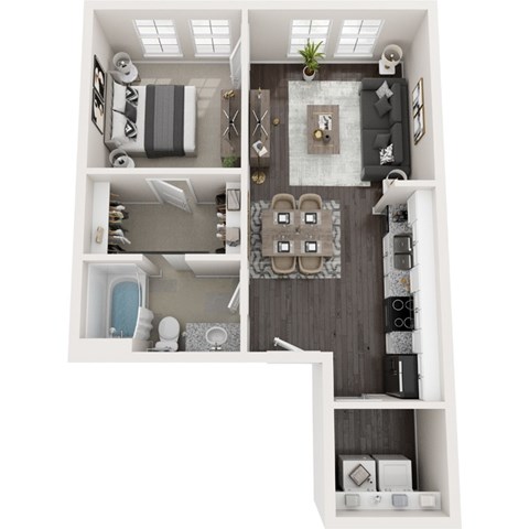 Floor plan for 1 bed, 1 bath, 620 sqft